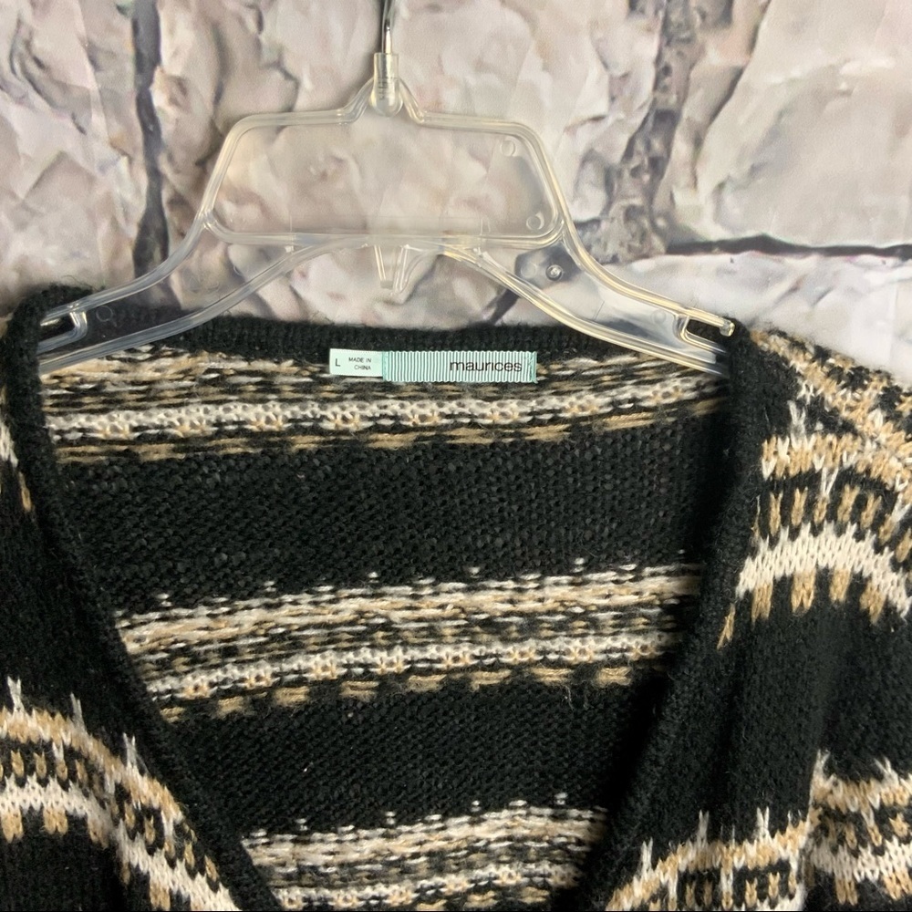 Maurices Black Cream/Tan w Fringe Cardigan Wm L - Picture 4 of 4
